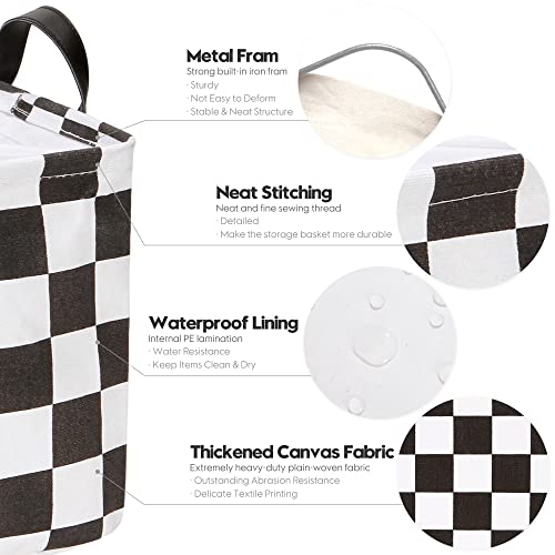 Hinwo Large Canvas Fabric Storage Basket with Handles, 33L/8.6-Gal Rectangle Bin, Collapsible Storage Box, Clothes, Toys, Blankets Organizer, 16.5 x 12 x 10 Inches (L, Black Checkerboard) - color: Black Checkerboard, size: L/16.5 x 12 x 10"/1-Pack