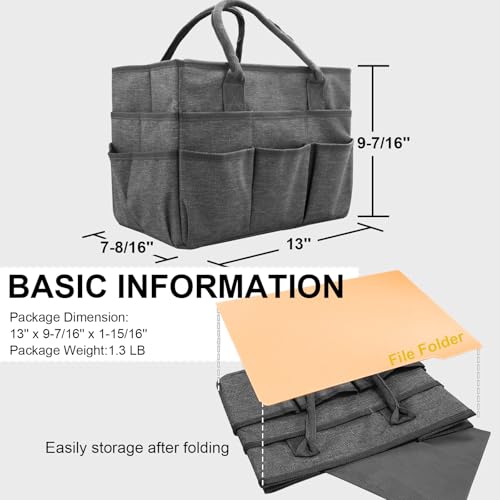 Cupohus Art Organizer Craft Storage Tote Bag with Pockets and Handles, Oxford Fabric Carrying Caddy for Teacher, Officer, Artist, Students, Traveler, and More –Grey - color: Grey