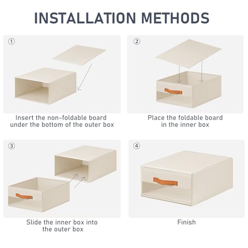 DIMJ Closet Organizers and Storage - Foldable Storage Bins with Drawers Fabric Stackable Storage Drawers with Clear Window,Fabric Clothes Organizers and Storage Drawers for Closet, 6-Pack, Beige - color: Beige, size: Large - 6 Pack