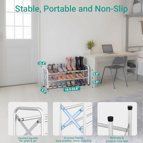 YEASHEIN 2-Tier Expandable Shoe Rack for Closet Floor, X-Frame Metal Small Shoe Rack for Entryway, Adjustable Shoe Shelf Organizer, Free Standing Shoe Racks for Front Door Entrance, Garage - White - color: White, size: 2 Tier