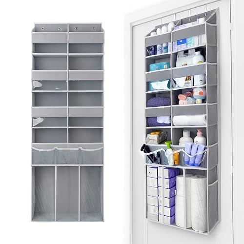 Extra Large Over The Door Organizer with Clear Pockets - 8 Compartments & XL Bottom Storage, Heavy-Duty Hanging Organizer for Bathroom, Bedroom, Closet (57 Inch Height). - color: Grey