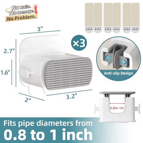 TAILI Mop and Broom Holder Wall Mount Grippers, 3 Hangers and 8 Adhesive Strips, Damage Free Hanging Wall Mount, Household Cleaning Organizer for Organization and Storage, Holds up to 4 lbs, Grey - color: Grey, size: 3 Pack