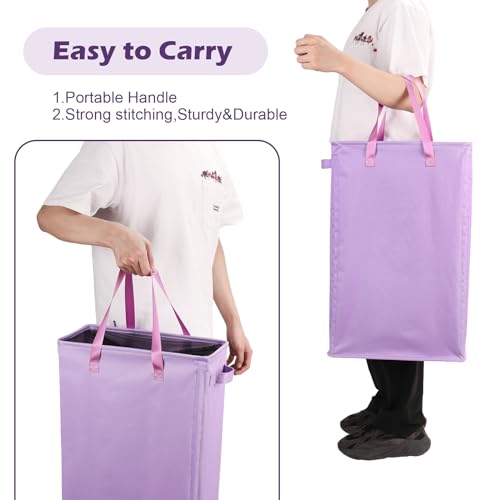 Odonata Slim Laundry Hamper Handles Collapsible Laundry Basket Thin Dirty Clothes Basket Narrow Laundry Bag Foldable Dirty Hamper 45L (Light Purple) - color: Light Purple