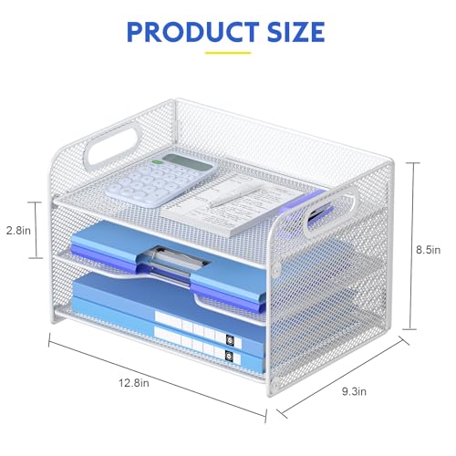 Samstar 3 Tier White Letter Tray Paper Organizer with Handle, Mesh Desk Organizer Paper Sorter File Rack Shelves, White - color: White 3 Tier Pack of 1