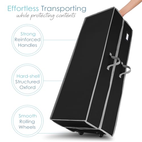 Hearth & Harbor Holiday Storage with Extra 2 PC of Christmas Storage Bins and Ribbon Storage Organizer - Fade Resistant Wrapping Paper Storage Containers with Wheels Fits Up to 30 Rolls of 40" Length - color: Black, size: Extra Large