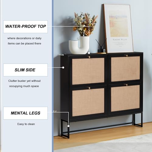 Shoe Cabinet, Shoe Storage Cabinet with 4 Flip Drawers, Freestanding Shoe Organizer Shoe Rack for Entryway, Hallway, Living Room (Black - 4 Tiers) - color: Black - 4 Tiers