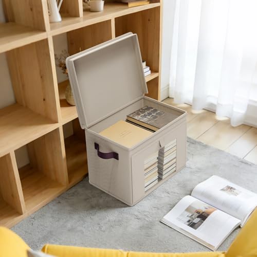 Univivi Storage Bins with Lids, Large Closet Organizers and Storage with Handles & Window, Foldable Fabric Storage Cubes with Lids for Home, Closet, Bedroom, 4 Pack, (Beige, 16.5“ x 12” x 12") - color: Light Beige, size: 16.5''-4 Pack