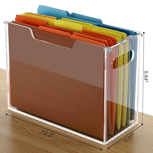 DINGHUO Acrylic File Folder Organizer, Hanging File Organizer Box, File Holder with Handles for Letter Size/A4, Clear File Box Desktop Folder Storage for Office Home Work -1 Pack - size: Letter