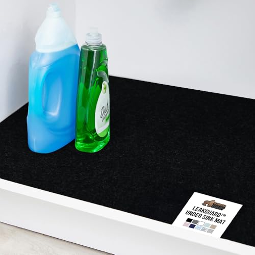 GORILLA GRIP LeakGuard Non-Adhesive Under Sink Mat for Kitchen Cabinet, Waterproof Quick Dry Shelf Liner, Durable Absorbent Felt Mats for Bathroom Sinks, Cabinets, Dresser, Easy to Trim, 24x30 Black - color: Black, size: 24"W x 30"L