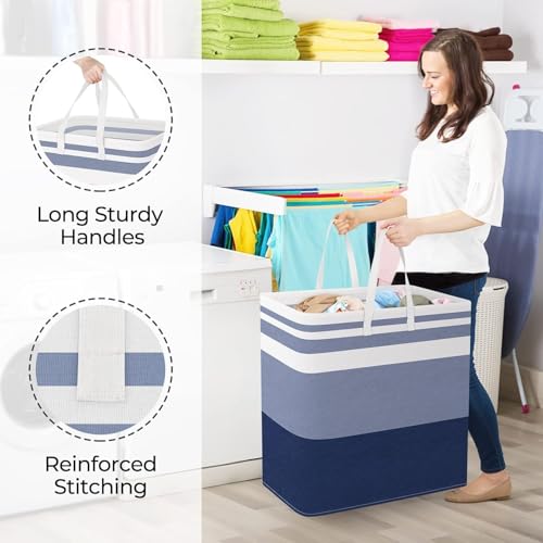 StorageRight Laundry Basket Hamper Large Collapsible Laundry Hamper with Easy Carry Handles，Freestanding Clothes Hampers for Laundry, Bedroom, Dorm, Clothes, Towels, 100L, Gradient Blue - color: Gradient Blue, size: 100L