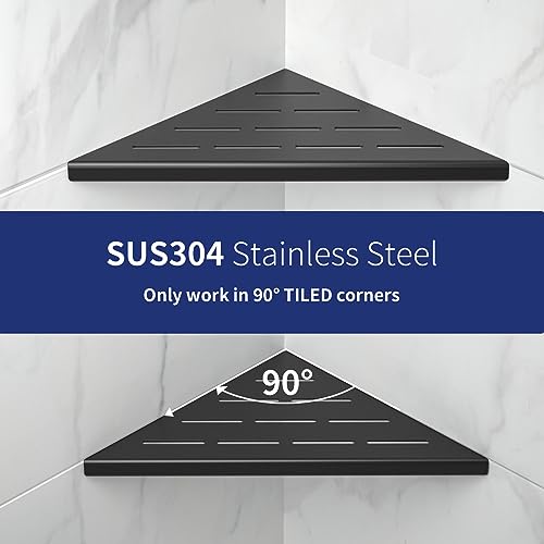 8'' Corner Shower Shelf 2PCS, 304 Stainless Steel Bathroom Shelves for Tiled Wall, Grout in Shelf Rack (8'', Black) - color: Black, size: 8''