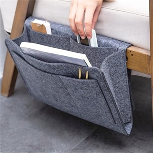 Bringsine 5 Pockets Bedside Caddy, Felt Bed Storage Organizer Hanging Bag Holder for Magazine Book Phone Tablet iPad Cables Remote and Glasses Holder Home Dorm Bed Sofa-Dark Gray - color: Dark Gray, size: 5 Pockets + Glasses Holder