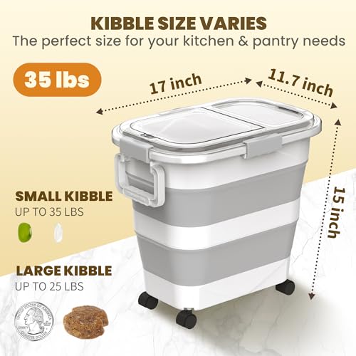 25-35Lbs Rice Container,Collapsible Food Storage Containers with Transparent Airtight Lid,Wheels,Rice Storage Container with Small Bin and Scoop,Rice Dispenser for Flour Sugar Cereal Grain Dog Cat - color: Clear/25-40lbs