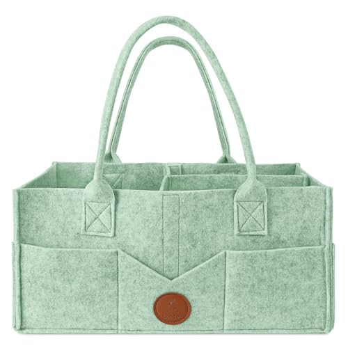 Maliton Baby Diaper Caddy, Nursery Storage Bin & Car Organizer with Handle, Large Felt Bag for Newborn essentials Boy or Girl, Changing Table Organizer for Baby Stuff, 15" x 9" x 7"Baby Shower Basket - color: green, size: Large