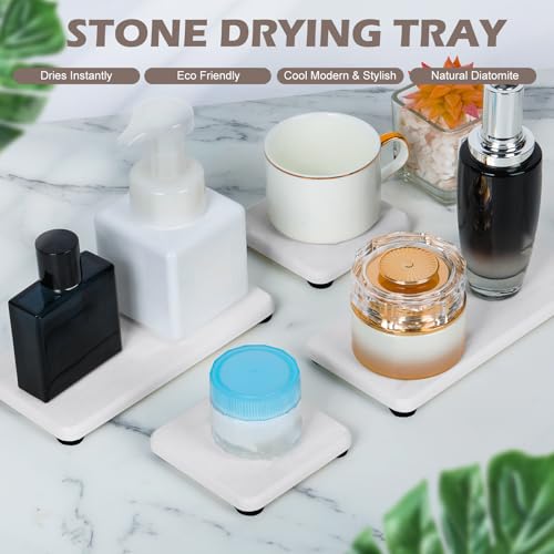4PCS Water Absorbing Stone Tray for Sink, Fast Drying Stone Sink Tray, Water Absorbent Diatomite Trays, Diatomaceous Coaster, Stones Drying Trays for Bathroom Sinks and Kitchen Counter - color: White