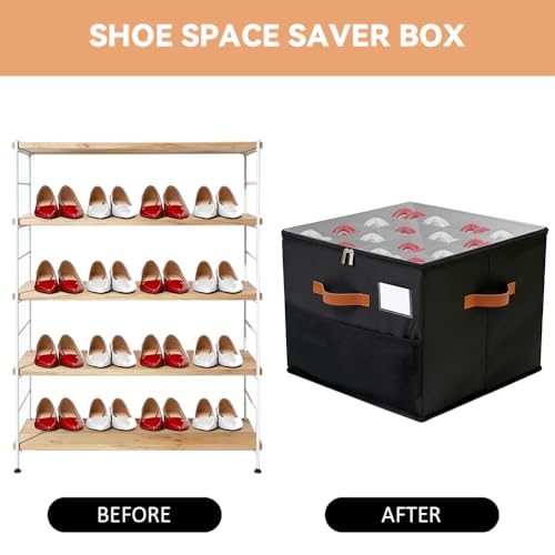 Shoe Organzier for Cloest - Adjustable Shoe Storage Box Fits 8-16 pairs,shoe Bin with Pop-Up dividers,Space Saver shoes Box organizer with Clear Dust Cover,Foldable shoe Cubby Storage Containers - color: Black, size: 1pack
