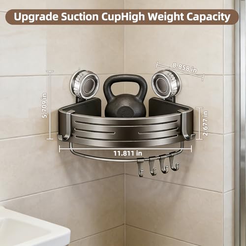 Corner Shower Caddy,Suction Cup Shower Bathroom Wall Shelf,No Drill Rust Proof Aluminum Organizer with Hooks,Floating Rack for Inside (Suction Cup Corner Shower Caddy,1 Tier,Gray) - style: Suction Cup Corner Shower Caddy ,1 Tier ,Gray