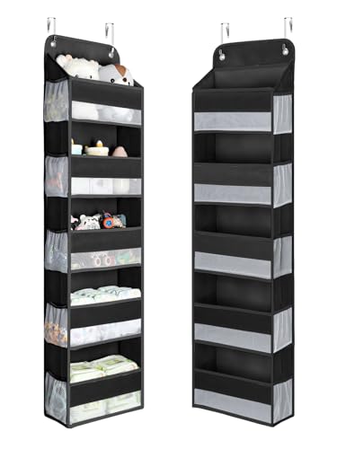 Yecaye 1 Pc Over the Door Organizer with 5 Bins 10 Side Pockets, 44lbs Load Hanging Bathroom and Bedroom Organizer, behind the Door Hanging Organizers for Nursery Newborn Baby Essential Stuff Black - color: Black, size: 5 Tier