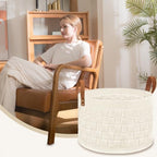 BOLDMONEKY Blankets Basket 20" x20 " x11.8 ", Large Round Laundry Hamper with Leather Handle, Soft Dog Toy Woven Basket for Storage-Beige - color: Beige