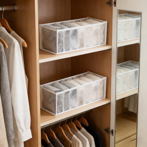 2 Pcs Underwear Storage Box Drawer Underwear Organizer Lingerie Organizer Compartment Storage Box for Wardrobe Drawer Use(White) - color: White-2pc