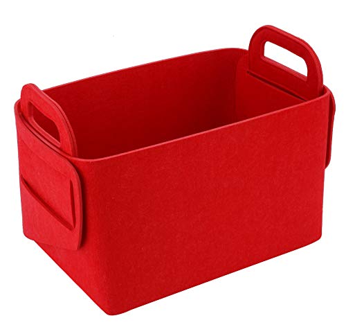 Minoisome Storage Basket Felt Storage Bin Collapsible& Convenient Box Organizer with Carry Handles for Office Bedroom Closet Babies Nursery Toys Laundry (Red, 13.8inch（L）×9.5inch（W）×8.3inch（H）) - color: Red, size: 13.8inch（L）×9.5inch（W）×8.3inch（H）