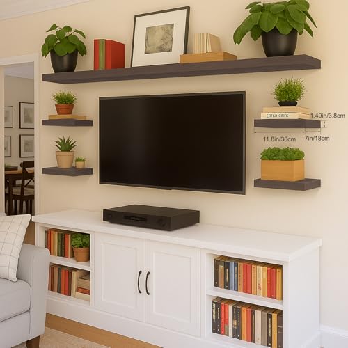 Floating Shelves for Wall, Bathroom Shelves Over Toilet, Wall Shelves & Book Shelf, Hanging Shelf, Modern Wooden Wall-Mounted Samll Floating Shelves, 12x7x1.5 in (Smoke-Gray, Set of 2) - color: Smoke Gray, size: 12"(set of 2)