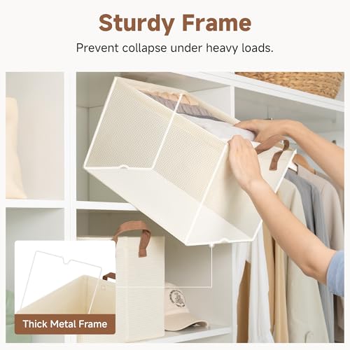 StorageWorks Storage Bins, Shelves Baskets for Organizing, Large Fabric Closet Organizers with Handles, Metal Frame, Beige-Texture, 2-Pack - color: Beige（Texture）, size: 16 ½" L x 12" W x 10 ¼" H
