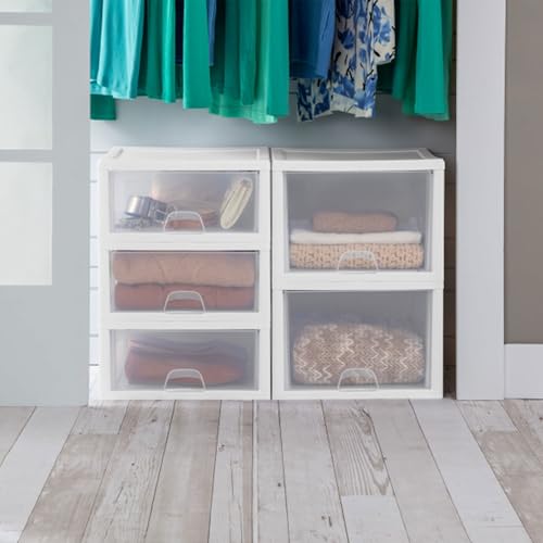 Sterilite 8-Pack 27 Quart Stacking Drawer, Clear Storage Closet Organizer, White Frame - Stackable Modular Plastic Drawers for Clothes, Accessories, Craft Supplies, Shoes or Linens - size: 27 Quart, style: 8 Pack