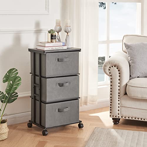 MAX Houser Dresser Tower with 3 Drawers for Bedroom, Fabric Storage Organizer Unit, Chest of Drawers with with WoodTop, Small Vertical Storage for Guest Room, Closet, Entryway, Nursery (Grey) - color: Grey1
