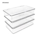 Isaac Jacobs Small Stackable Organizer Bin (10.75” x 6.5” x 2.4”) w Hinged Lid Clear Storage Box Home Office School Fridge Bathroom Kitchen Pantry Container BPAFree Food Safe (Small Clear) - size: Small