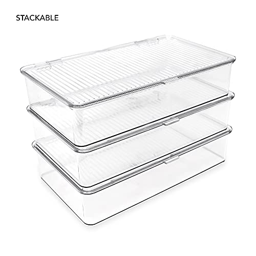 Isaac Jacobs Small Stackable Organizer Bin (10.75” x 6.5” x 2.4”) w Hinged Lid Clear Storage Box Home Office School Fridge Bathroom Kitchen Pantry Container BPAFree Food Safe (Small Clear) (Pack of 2) - size: Small (Pack of 2)