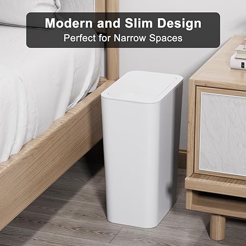 N. NETDOT 3 Pack 3 Gallon Small Trash Can with Lid, Bathroom Garbage Can with Pop-Up Lid, Waste Basket for Bathroom, Kitchen, Bedroom, Powder Room, Craft Room, Office, College (Off White) - color: 3gal Off White
