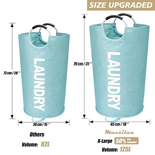 Maxsilan 125L X-Large Laundry Basket, Freestanding Tall Clothes Hamper, Collapsible Laundry Bag, Light Blue - color: Light Blue, size: 125L