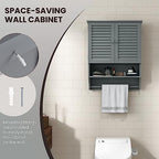 Tangkula Wall Mounted Bathroom Cabinet with Open Shelf & Bar, Medicine Cabinet with Double Louvered Doors, Wall Storage Cabinet with Adjustable Shelf, for Bathroom Living Room Kitchen (Grey) - color: Grey