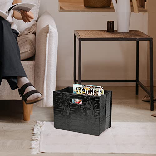 HofferRuffer Magazine Basket Holder, Foldable Magazine Rack, Document File Holder Organizer, File Folder, Newspaper Storage Bin Organizer for Home or Office (Black Croco) - color: Black Croco