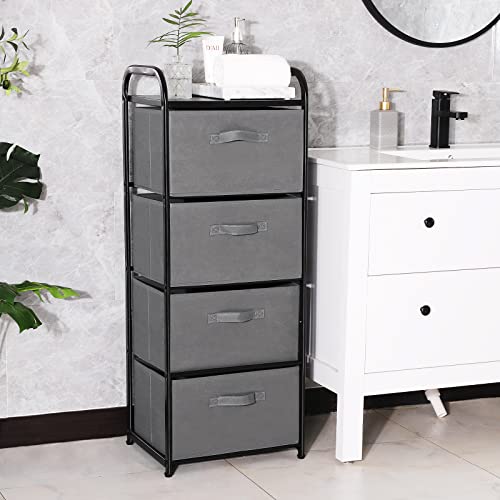 MAX Houser 4 Drawer Fabric Dresser Tall Storage Tower, Dresser Chest with Wood Top, Vertical Nightstand Side Organizer Unit with Metal Frame for Closets Bedroom Nursery Room Hallway(Leaden) - color: Grey3
