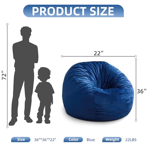 Hobestluk 3FT Bean Bag Chair Giant Bean Bag Chairs for Adults Large Bean Chairs with Removable Cover, Beanbag Chair with Filler, Adult Bean Bag Chairs for Living Room, Bedroom - color: Blue, size: 3FT - 36" x 36" x 22"