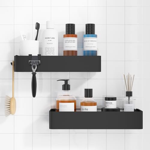 Kitsure Shower Caddy - 2 Pack Adhesive Shower Organizer, Rustproof Metal Shelves, No-Drill Bathroom Organizers and Storage, Black, X-Large - color: Black, size: X-Large