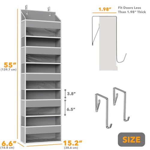 SpaceAid 1 Pack Over The Door Organizer with 5 Large Pockets and 10 Mesh Side Pockets, 5 Layers Door Organizer Hanging with Clear Window for Bedroom, Bathroom, Pantry and Nursery, Gray - color: Gray, size: 1 Pack