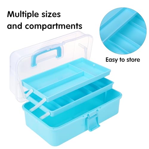 Craft Organizers Plastic Tool Box with Handle 3-Layer for Sewing Supplies, Medicine, Art Supplies, Nails and Hair Accessories 12.5inch (Blue) - color: Blue