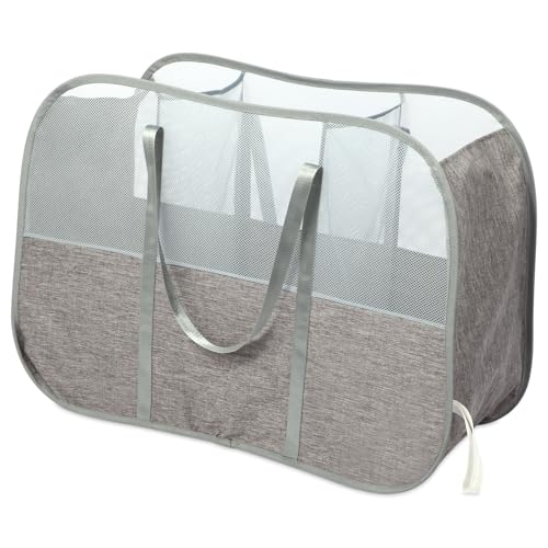Collapsible Laundry Baskets with 3 Compartment, 150L Tear-proof Pop Up Hamper, Foldable Laundry Basket with Tote Handles, Dirty Clothes Hamper for Laundry, Bedroom, Bathroom, Dorm Grey - style: 3 Compartments- Grey