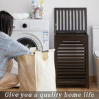Laundry Hamper with Lid,Bamboo Large Waterproof Clothes Laundry Basket,Removable Washing Bags with Handles,clothes basket (Brown) - color: Brown