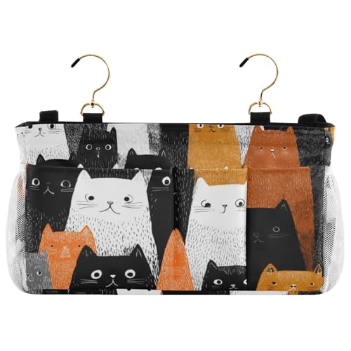 Bedside Caddy Hanging Bunk Bed Caddy Bed Organizer Hanging Pocket with 2 Hooks Bedside Storage Organizer Pocket Bag Holder Black and White Orange Cat - color: Black and White Orange Cat