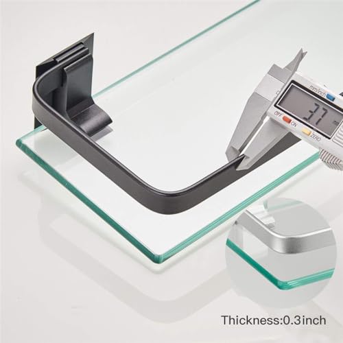 VOLPONE Bathroom Wall Shelf 15.7in Bathroom Glass Shelves Wall Mount Glass Shelf Rustproof Bathroom Wall Organizer 3 Tier (Black) - style: 3 tier without towel bar black