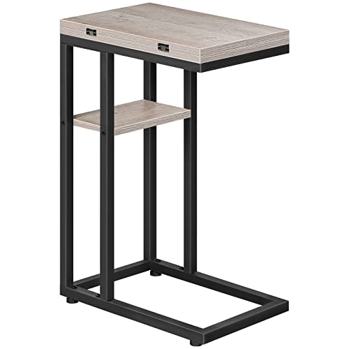 HOOBRO Foldable End Table, C Shaped Side Table with Storage Shelf, Small Snack Table Suitable for Living Room Bedroom Small Spaces, Easy Assembly, Greige and Black BG29SF01 - color: Greige + Black