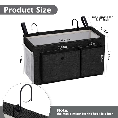 Edudif Bedside Caddy Bedside Organizer with Fixed Straps & Water Bottle Holder, Bunk Bed Caddy ideal for Home, Dorm, Hospital, Crib, Versatile Bedside Storage Solution (Black) - color: Black
