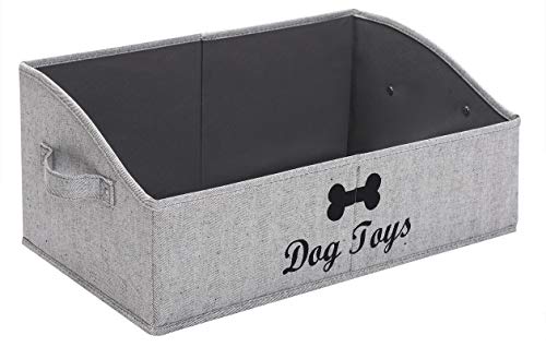 Morezi Linen-cotton blend dog toy basket and dog toy box, dog toy basket storage - Perfect for organizing pet toys, blankets, leashes, chew toys - Grey Stripe - Dog - color: Dog Grey Stripe