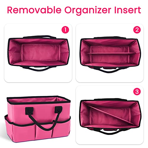 Desktop Tote and Organizer, Teacher Helper Caddy Bag for Arts, Books, Stationery, Office Desk Organization, Make-up Storage with Handles for Travel, Pink - color: Pink