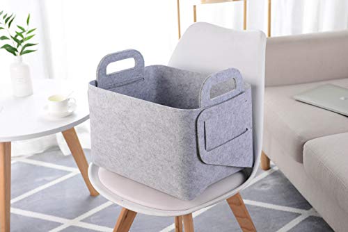 Minoisome Storage Basket Felt Storage Bin Collapsible& Convenient Box Organizer with Carry Handles for Office Bedroom Closet Babies Nursery Toys Laundry (Light grey, 15.7inch（L）×11inch（W）×10inch（H）) - color: Light grey, size: 15.7inch（L）×11inch（W）×10inch（