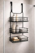 Ordina Over The Door Shower Caddy – 3 Tier Bathroom Organizer, Rustproof Hanging Storage Rack for Shampoo, Soap & Essentials – Matte Black Powder-Coated Steel